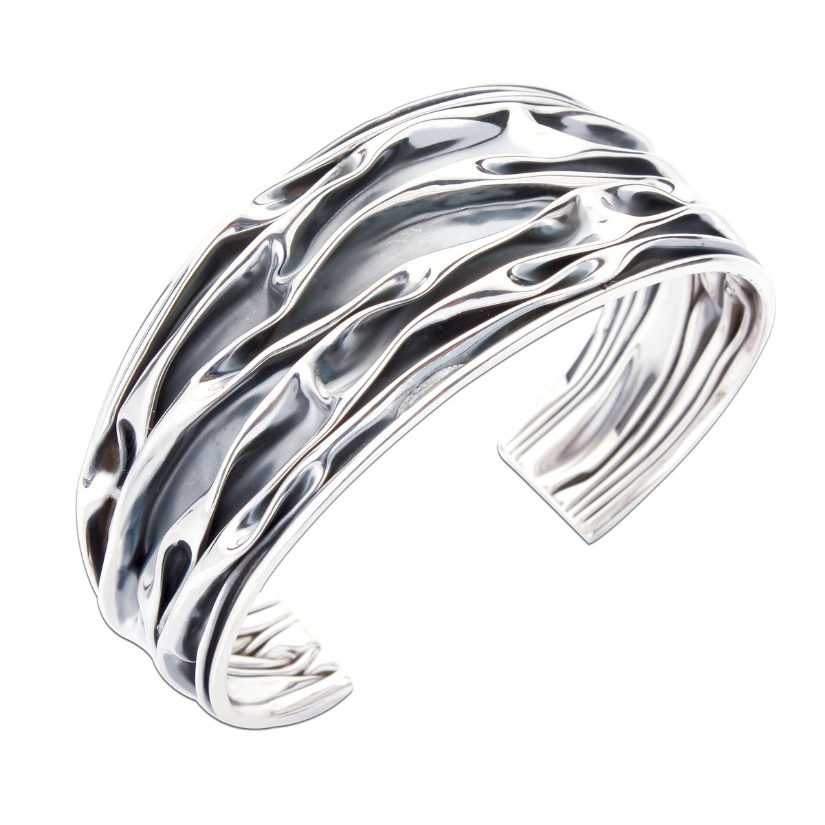 Silver Ripple Cuff Bangle-Equinox Contemporary Jewellery