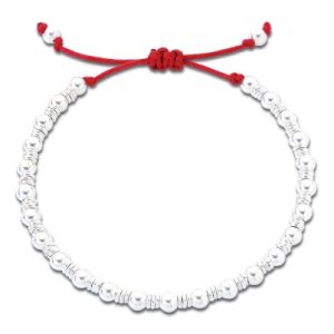 Silver bead and ring friendship bracelet red