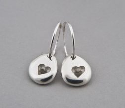 silver pebble heart hoops shiny