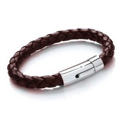 Mens Brown Braided Leather Bracelet