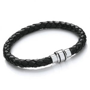 Black Plaited Leather Bracelet