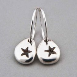 Silver Star Pebble Hoop Earrings