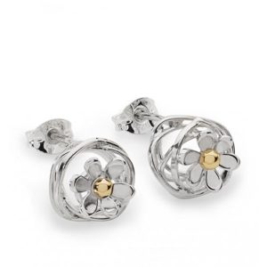 silver scribbles daisy earrings